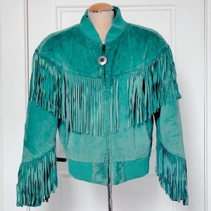 Blue/Green Suede Fringe Festival Jacket